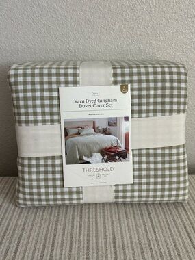 NWT King Mini Gingham Duvet and Sham Set Moss Green - Threshold